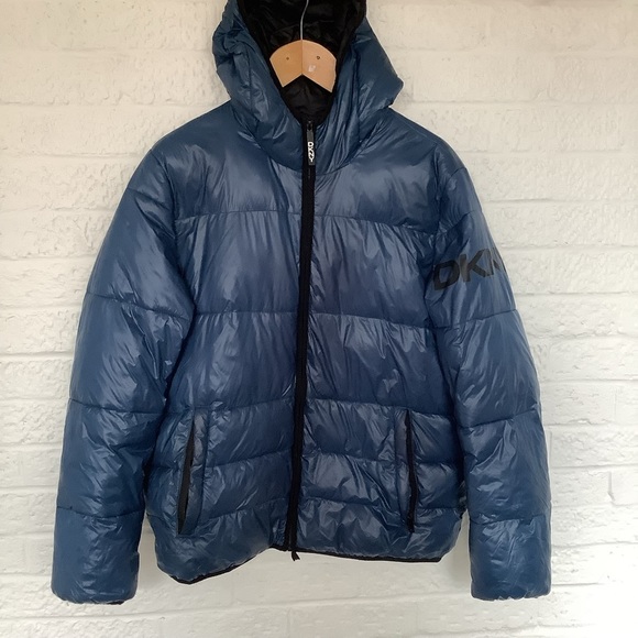 DKNY Puffer Jacket - Size L - Blue - Hooded - P2P 24” - Picture 7 of 8